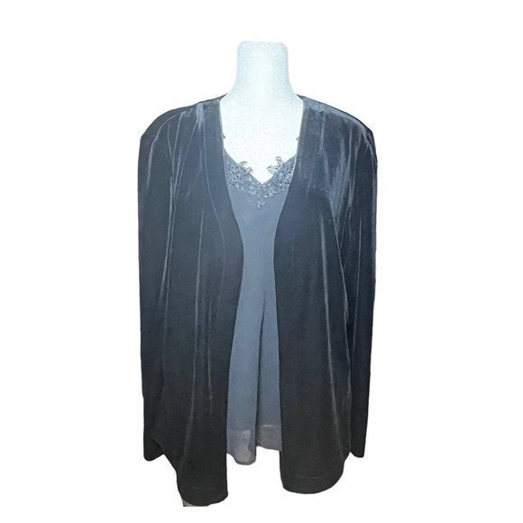 Alex Evenings Velvet Evening Party Open Cardigan XL Embellished Sleeveless Top L - Picture 1 of 16
